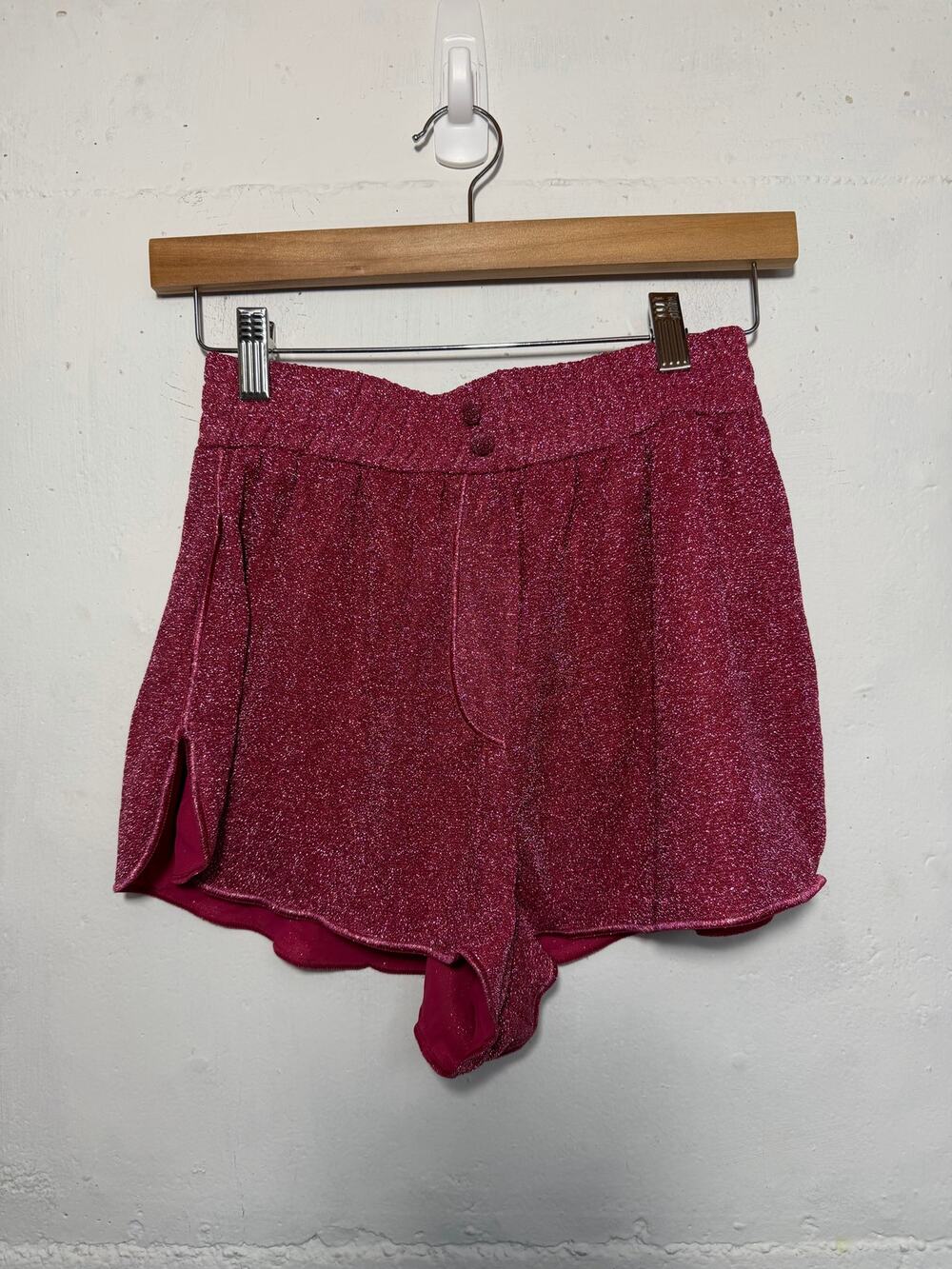 Oseree Lurex track Shorts Pink metallic Size Small Womens Swim Coverup